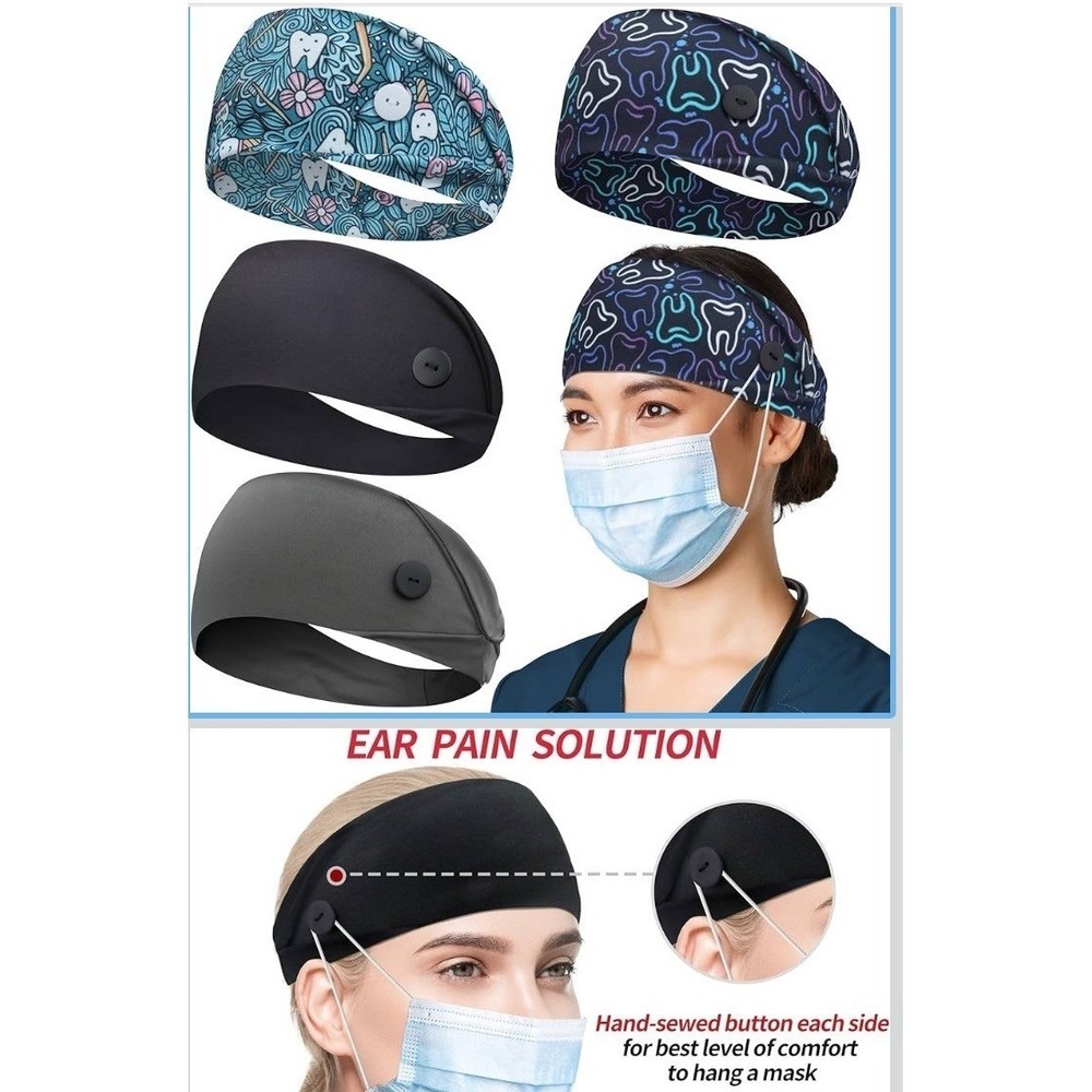 ABAMERICA Headbands Women OS Multicolor Like New Dental Button Mask 4 Pack